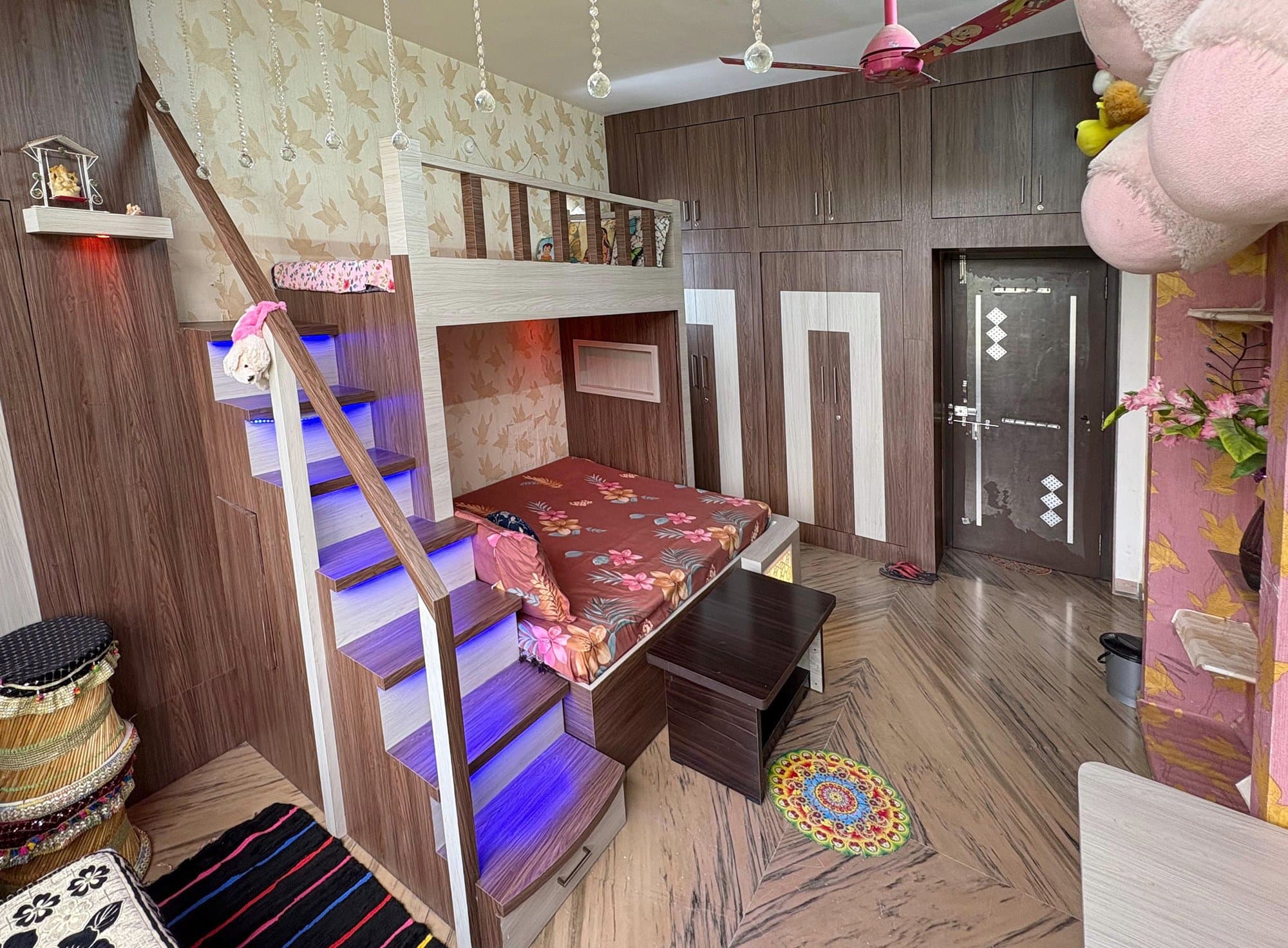Spacious family room with multiple beds at Shri Radha Home Stay