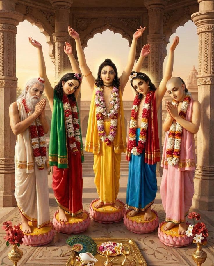 Devotees singing bhajans in a spiritual atmosphere